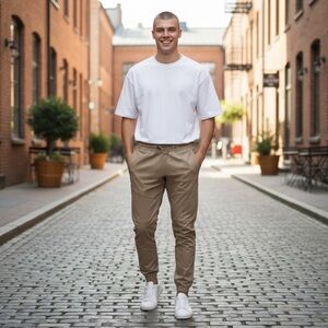 Men's Tan Joggers with Elastic Waist